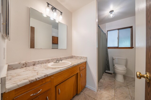 37347 Cypress Ave, Burney, CA 96013 - full bath featuring vanity, marble finish floors, and curtained shower