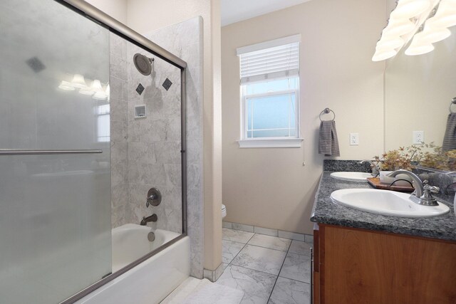 3010 Mateo Ct, Anderson, CA 96007 - full bathroom with marble finish flooring, combined bath / shower with glass door, and double vanity