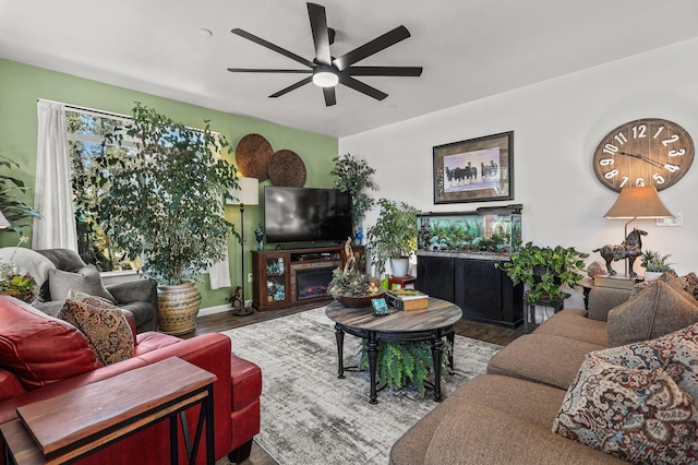 18710 Saddleback Ridge Rd, Cottonwood, CA 96022 - living room with a ceiling fan and wood finished floors