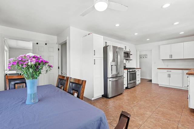 1575 Fig Ave, Redding, CA 96001 - dining area featuring recessed lighting, light tile patterned floors, and a ceiling fan