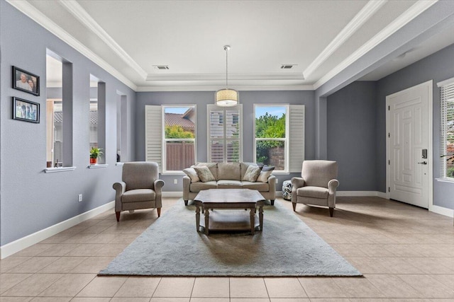 691 Rivercrest Pkwy, Redding, CA 96002 - living area with light tile patterned floors and ornamental molding