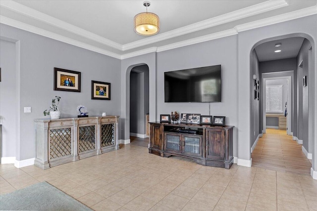 691 Rivercrest Pkwy, Redding, CA 96002 - tiled living area with arched walkways and ornamental molding