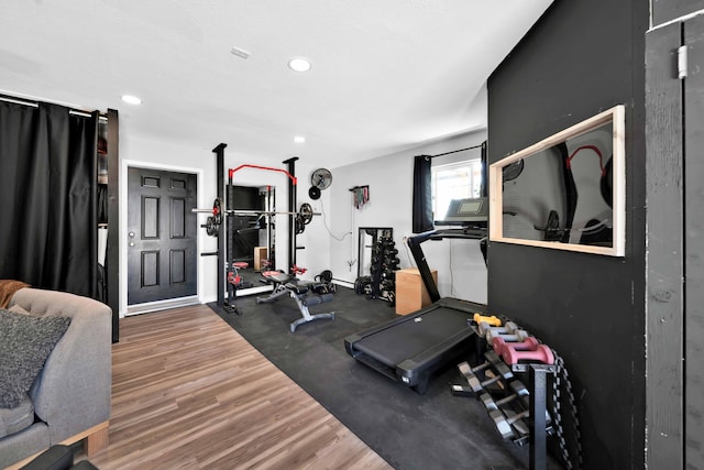 3075 Forest Hills Dr, Redding, CA 96002 - exercise room with recessed lighting and wood finished floors
