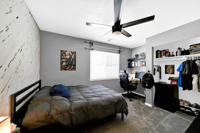 3075 Forest Hills Dr, Redding, CA 96002 - bedroom with carpet flooring, a desk, ceiling fan, and a closet