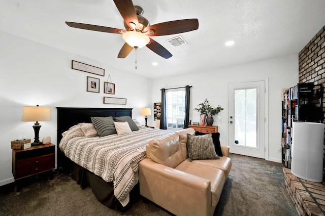 3075 Forest Hills Dr, Redding, CA 96002 - bedroom featuring dark colored carpet, recessed lighting, and ceiling fan