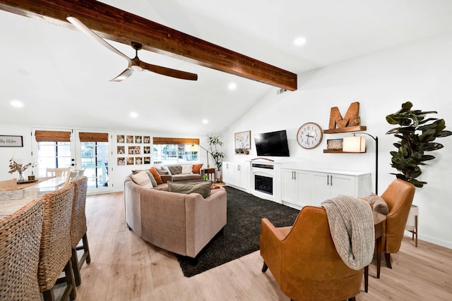 3075 Forest Hills Dr, Redding, CA 96002 - living room with a ceiling fan, recessed lighting, light wood-style flooring, and a fireplace