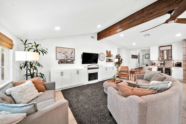 3075 Forest Hills Dr, Redding, CA 96002 - living area featuring recessed lighting, beverage cooler, a fireplace, wood finished floors, and bar