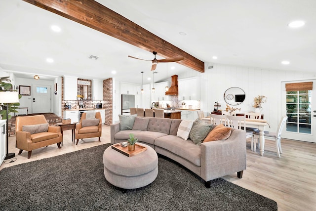 3075 Forest Hills Dr, Redding, CA 96002 - living room featuring light wood finished floors, plenty of natural light, ceiling fan, and recessed lighting