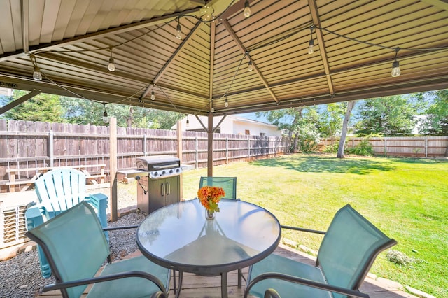 3075 Forest Hills Dr, Redding, CA 96002 - fenced backyard featuring area for grilling, outdoor dining area, and a patio