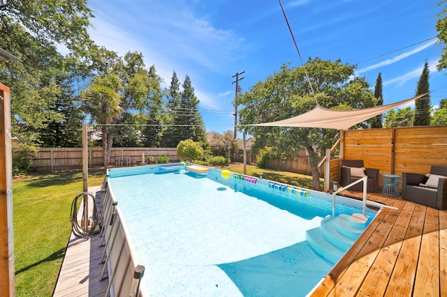 3075 Forest Hills Dr, Redding, CA 96002 - view of swimming pool with a wooden deck and a fenced backyard