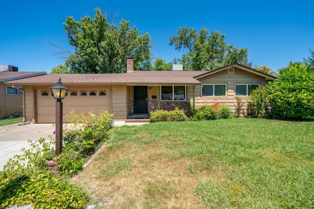 2076 Merle Dr, Redding, CA 96001 - single story home featuring a garage, a chimney, a front yard, and driveway