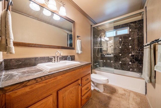 2076 Merle Dr, Redding, CA 96001 - bathroom featuring vanity, shower / bath combination with glass door, and crown molding