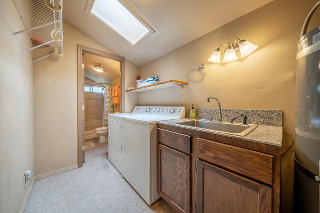 2076 Merle Dr, Redding, CA 96001 - laundry area featuring washer / clothes dryer, light carpet, and a skylight