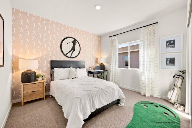 876 Wind Cove Dr, Redding, CA 96001 - carpeted bedroom featuring wallpapered walls and baseboards