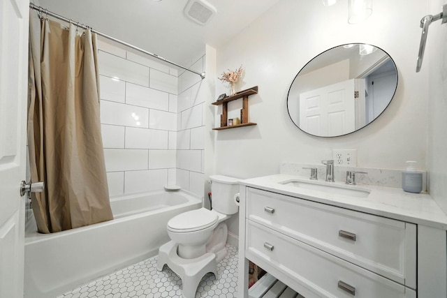 1448 Carter Way, Redding, CA 96002 - full bathroom featuring vanity, shower / bathtub combination with curtain, and tile patterned flooring
