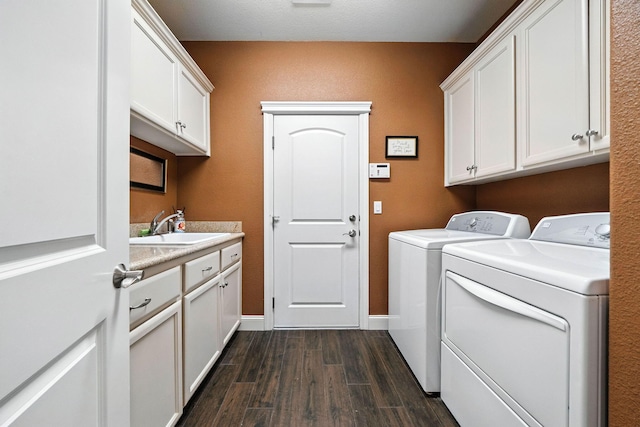2110 Cilantro Dr, Redding, CA 96003 - washroom with washer and clothes dryer, cabinet space, and dark wood-style floors