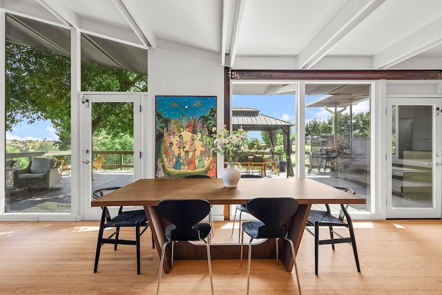 3540 Scenic Dr, Redding, CA 96001 - dining room featuring beam ceiling, light wood-style floors, and french doors