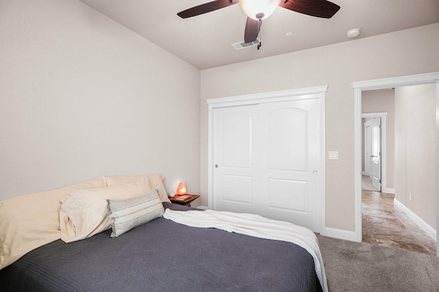 4075 Pembroke Ln, Shasta Lake, CA 96019 - carpeted bedroom with a ceiling fan and a closet
