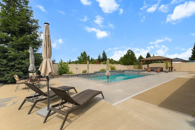 4075 Pembroke Ln, Shasta Lake, CA 96019 - view of swimming pool featuring a gazebo, a fenced backyard, and a patio area
