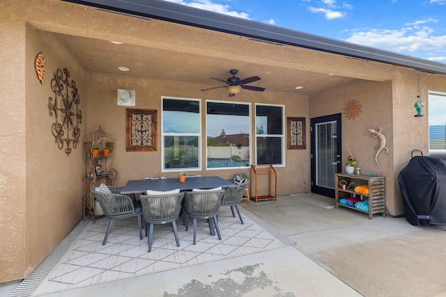 4075 Pembroke Ln, Shasta Lake, CA 96019 - view of patio featuring a ceiling fan, area for grilling, and outdoor dining space