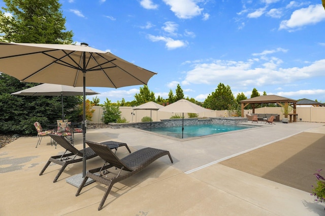 4075 Pembroke Ln, Shasta Lake, CA 96019 - view of pool with a gazebo, a fenced backyard, and a patio