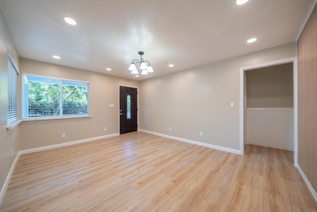 4725 Cedars Rd, Redding, CA 96001 - spare room featuring a chandelier, light wood-type flooring, and recessed lighting