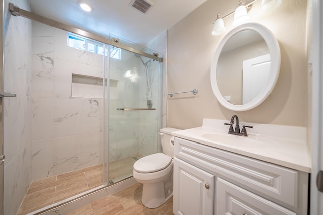 4725 Cedars Rd, Redding, CA 96001 - bathroom with vanity, a marble finish shower, and recessed lighting