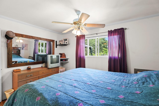 2196 Victor Ave, Redding, CA 96002 - bedroom featuring multiple windows, crown molding, and ceiling fan