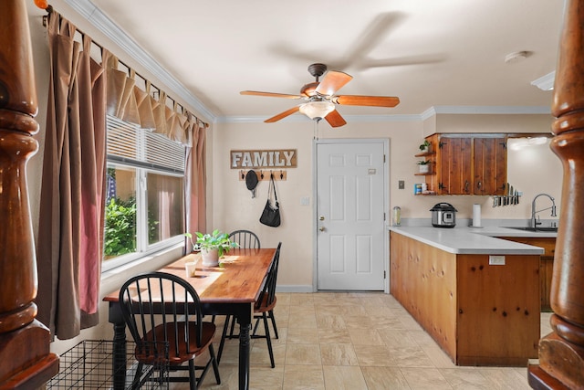2196 Victor Ave, Redding, CA 96002 - dining area with ceiling fan and crown molding