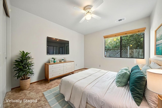 2585 Meadowview Dr, Red Bluff, CA 96080 - bedroom featuring light carpet and a ceiling fan