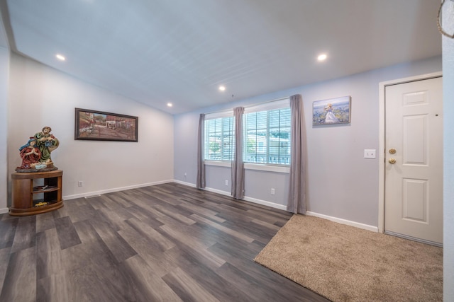 3304 Shasta Dam Blvd Unit 173, Shasta Lake, CA 96019 - foyer entrance featuring dark wood finished floors, recessed lighting, and lofted ceiling