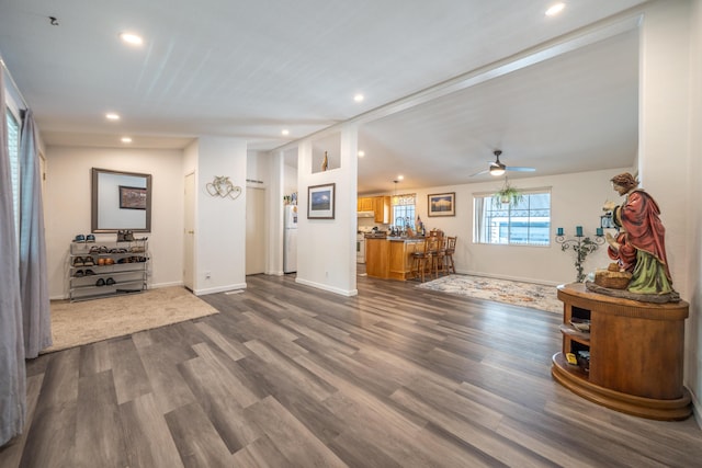 3304 Shasta Dam Blvd Unit 173, Shasta Lake, CA 96019 - living area featuring recessed lighting, dark wood-style flooring, and a ceiling fan