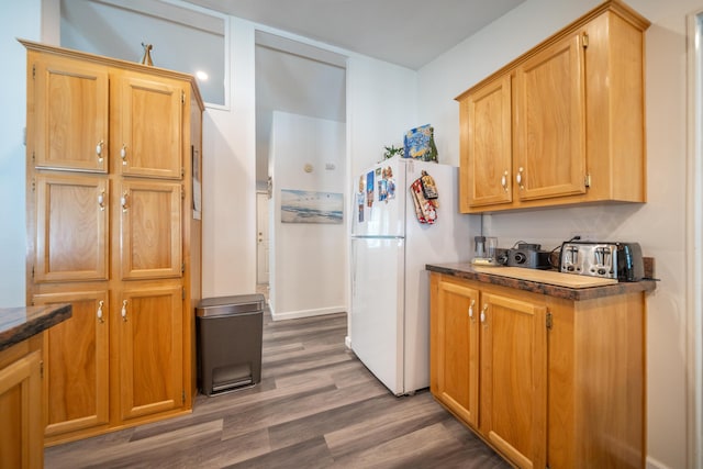 3304 Shasta Dam Blvd Unit 173, Shasta Lake, CA 96019 - kitchen with dark wood-style floors and freestanding refrigerator