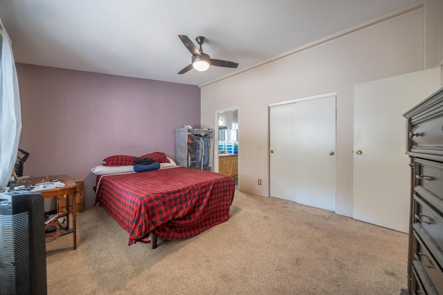3304 Shasta Dam Blvd Unit 173, Shasta Lake, CA 96019 - carpeted bedroom with connected bathroom and a ceiling fan