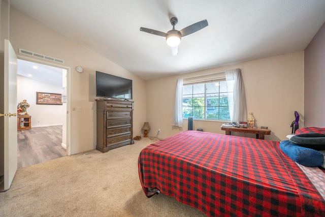 3304 Shasta Dam Blvd Unit 173, Shasta Lake, CA 96019 - bedroom with lofted ceiling, carpet flooring, and a ceiling fan