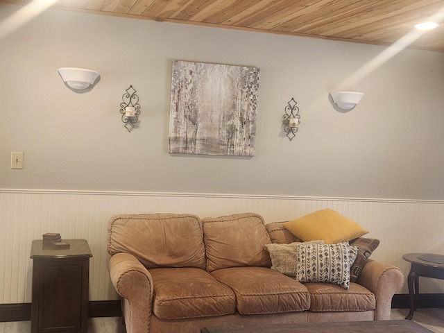 20263 Sugar Pine St, Burney, CA 96013 - living area featuring wood ceiling and a wainscoted wall