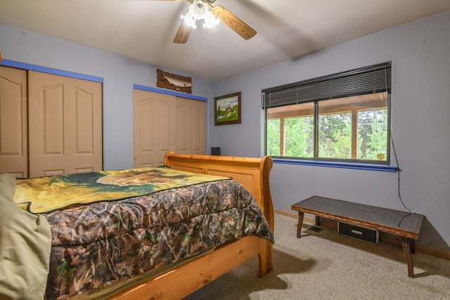 36088 Deer Flat Rd, Shingletown, CA 96088 - carpeted bedroom with two closets and ceiling fan
