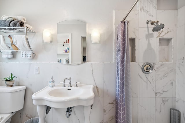 14480 Warren Ave, Red Bluff, CA 96080 - full bath featuring tile walls, a shower with curtain, and radiator heating unit