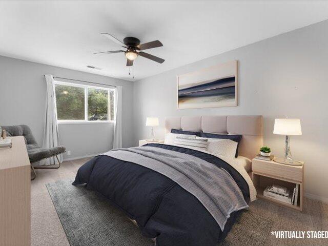 15540 China Rapids Dr, Red Bluff, CA 96080 - bedroom with carpet flooring and a ceiling fan