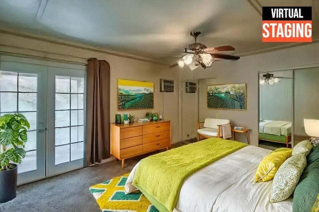 21657 W Elk Trl, Redding, CA 96003 - carpeted bedroom with french doors and ceiling fan