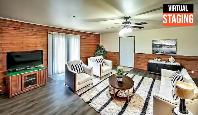 21657 W Elk Trl, Redding, CA 96003 - living area featuring wood walls, ceiling fan, and wood finished floors