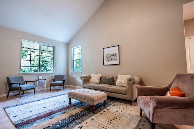 35363 Nehemiah Dr, Shingletown, CA 96088 - tiled living area featuring baseboards and high vaulted ceiling