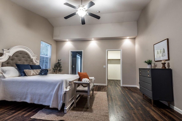 35363 Nehemiah Dr, Shingletown, CA 96088 - bedroom with wood finished floors, vaulted ceiling, a spacious closet, and ceiling fan