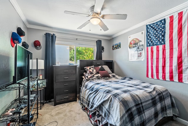3442 Thomas Ave, Anderson, CA 96007 - bedroom with carpet, ornamental molding, and ceiling fan