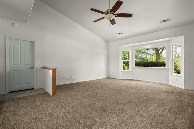 19258 Granola Way, Cottonwood, CA 96022 - spare room with carpet flooring, a ceiling fan, high vaulted ceiling, and a smoke detector