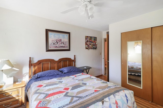 3283 Middleton Ln, Redding, CA 96002 - bedroom featuring a closet, wood finished floors, and ceiling fan