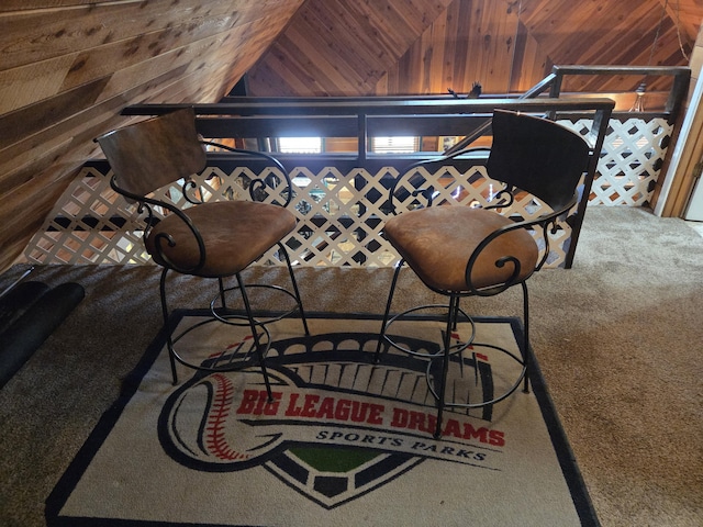 8421 Starlite Pines Rd, Shingletown, CA 96088 - interior space with carpet floors and wood walls