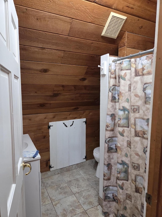 8421 Starlite Pines Rd, Shingletown, CA 96088 - full bathroom featuring wooden walls, vanity, wooden ceiling, radiator heating unit, and lofted ceiling