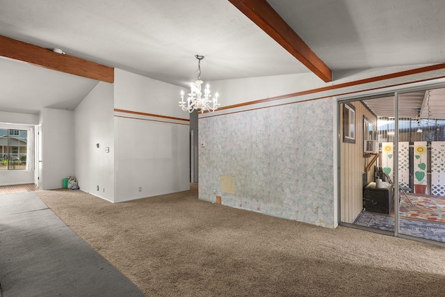4100 Fort Peck St, Shasta Lake, CA 96019 - spare room with carpet floors, beamed ceiling, and a chandelier