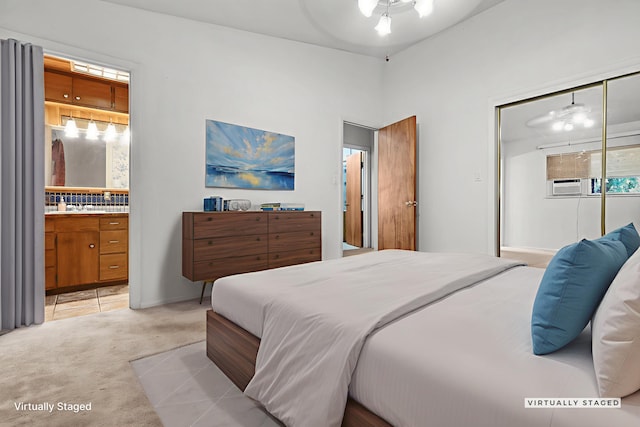4100 Fort Peck St, Shasta Lake, CA 96019 - bedroom featuring light carpet, a closet, ensuite bath, and cooling unit
